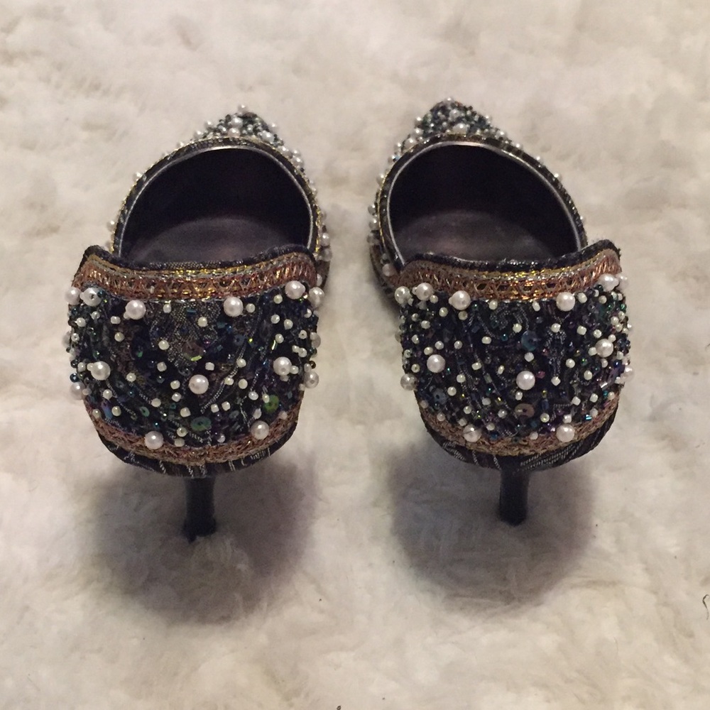 Pointy toe embellished heels, size 8.5.